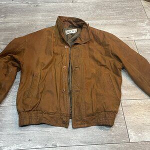 VTG Western Tan leather aviation bomber biker jacket L